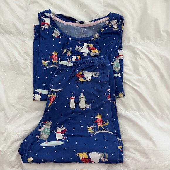 Secret Treasures Forest Critters Blue Long Sleeve Knit Pajama Sleep Set -Size L - Picture 2 of 6